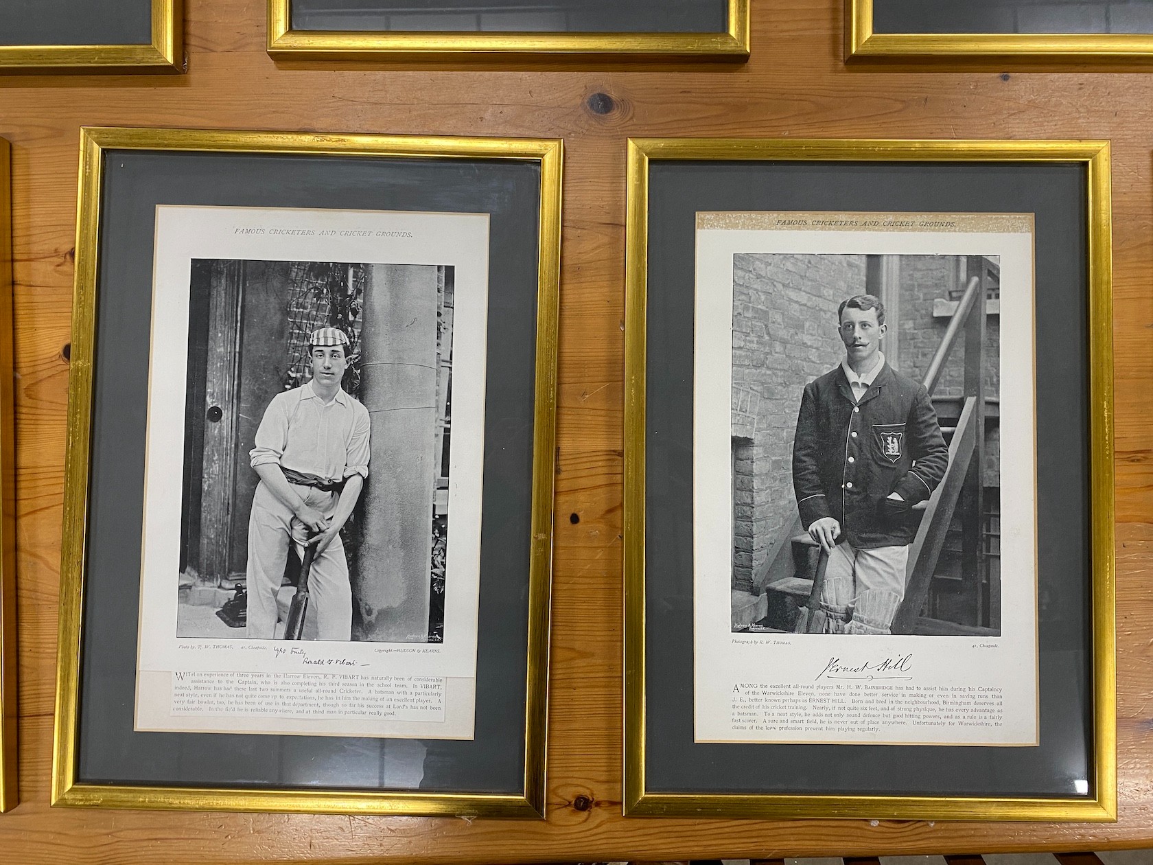 Famous Cricketers and Cricket Grounds ten framed monochrome photographic prints 22cms x 34cms and a Freddie Flintoff signed photograph.